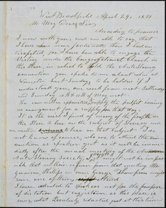 Letter from Josiah Henshaw, West Brookfield, [Massachusetts], to Samuel May, 1851 April 29