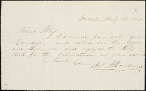 Letter from Joseph Avery Howland, Worcester, [Massachusetts], to Samuel May, 1851 July 14