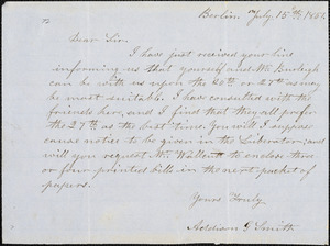 Letter from Addison G. Smith, Berlin, [Massachusetts], to Samuel May, 1851 July 15th