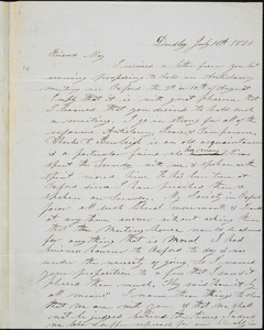 Letter from Jacob Baker, Dudley, [Massachusetts], to Samuel May, 1851 July 16th