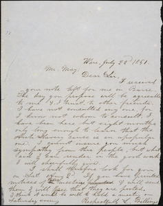 Letter from L. Billings, Ware, [Massachusetts], to Samuel May, 1851 July 22d