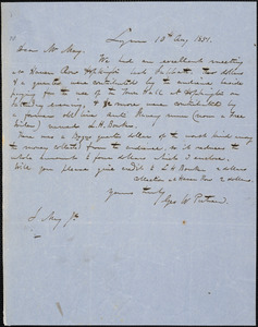 Letter from George W. Putnam, Lynn, [Massachusetts], to Samuel May, 1851 Aug[ust] 10th