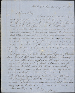 Letter from Lucy Stone, West Brookfield, [Massachusetts], to Samuel May, 1851 Aug[ust] 14