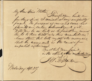 Letter from Henry Brewster Stanton to Anne Warren Weston, April 27