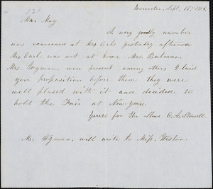 Letter from Eliza Ann Stowell, Worcester, [Massachusetts], to Samuel May, 1851