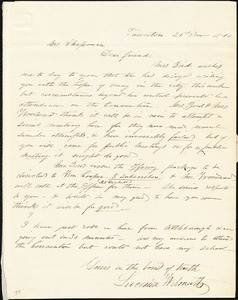 Letter from Lucina Wilmarth, Taunton, [Massachusetts], to Maria Weston Chapman, 1840 Nov[ember] 21