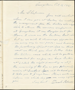 Letter from Daniel Palmer, Georgetown, [Massachusetts], to Maria Weston Chapman, 1841 Oct[ober] 14
