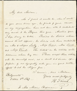 Letter from Henry Trend, Bridgewater, [Massachusetts], to Maria Weston Chapman, 1847 October 5