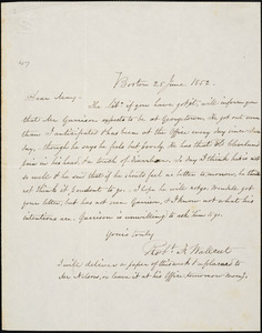 Letter from Robert Folger Wallcut, Boston, [Massachusetts], to Samuel May, 1852 June 25