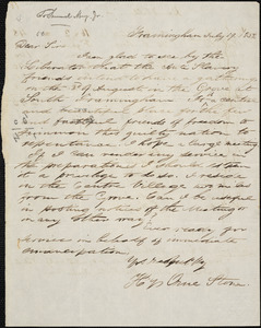 Letter from Henry Orne Stone, Framingham, [Massachusetts], to Samuel May, 1852 July 19