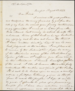 Letter from Sophia Louisa Little, Newport, [Rhode Island], to Samuel May, 1852 August 13