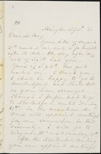 Letter from Sallie Holley, Abington, [Massachusetts], to Samuel May, [18]52 Sep[tember] 13th