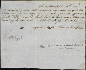 Letter from Thomas Haskell, Gloucester, [Massachusetts], to Samuel May, 1852 Sept[ember] 18th