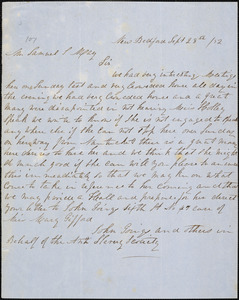 Letter from John Goings, New Bedford, [Massachusetts], to Samuel May, [18]52 Sept[ember] 28th