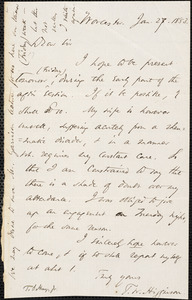 Letter from Thomas Wentworth Higginson, Worcester, [Massachusetts], to Samuel May, 1853 Jan[uary] 27