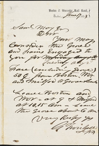 Letter from Ginery Twichell, Boston, [Massachusetts], to Samuel May, 1853 June 17