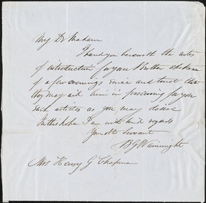 Letter from B.G. Wainwright to Maria Weston Chapman