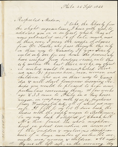 Letter from Joshua Coffin, Philadelphia, [Pennsylvania], to Maria Weston Chapman, 1842 Sept[ember] 26