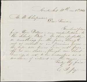 Letter from C. Austin Joy, Nantucket, [Massachusetts], to Maria Weston Chapman, 1844 [October] 3