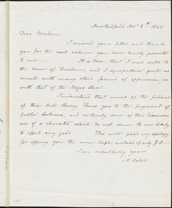 Letter from Mary Rotch, New Bedford, [Massachusetts], to Maria Weston Chapman, 1843 Nov[ember] 5