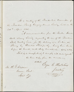 Letter from Ezra C. Hutchins, Boston, [Massachusetts], to Maria Weston Chapman, 1843 April 27