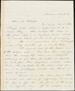 Letter from Harriet Beecher Stowe, Andover, [Massachusetts], to Moses Dresser Phillips, [1855] March 3
