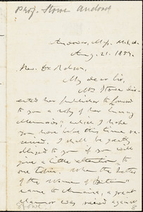 Letter from Calbin Ellis Stowe, Andover, [Massachusetts], to Reverand Doctor H.A. Nelson, 1857 Aug[ust] 21