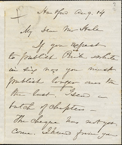 Letter from Harriet Beecher Stowe to Nathan Hale, [Year of publication unknown] August 14