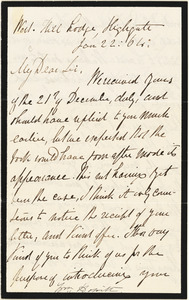 Letter from Epes Sargent, Highgate, [England], to William Howitt, 1864 Jan[uary] 22
