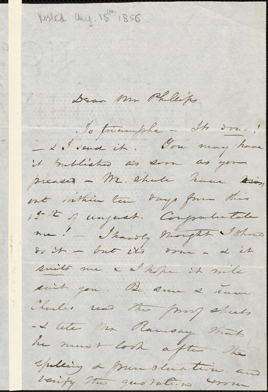 Letter from Harriet Beecher Stowe to Moses Dresser Phillips, 1856 Aug ...