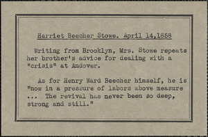 Letter, Brooklyn, [New York], to Harriet Beecher Stowe, 1858 Apr[il] 14