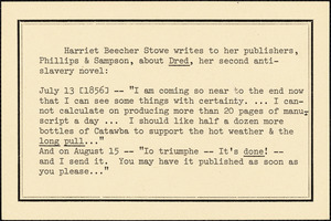 Letter from Harriet Beecher Stowe, [Andover, Massachusetts], to Phillips, Sampson & Company, [1856] July 13