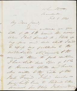 Letter from George Thompson, Manchester, [England], 1841 Feb[ruary] 8