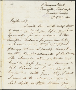 Letter from George Thompson, Edinburgh, [Scotland], to John Anderson Collins, 1840 Oct[ober] 27