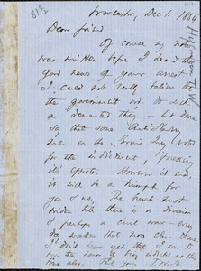 Letter from Thomas Wentworth Higginson, Worcester, [Massachusetts], to Theodore Parker, 1854 Dec[ember] 1