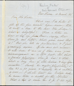 Letter from Theodore Parker, New Haven, [Connecticut], to Hannah E. Stevenson, 1856 March 12