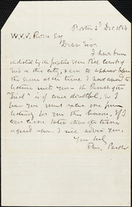Letter from Theodore Parker, Boston, [Massachusetts], to W.V.V. Rosa, 1857 Dec[ember] 2