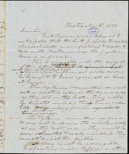 Letter from William Francis Channing, Boston, [Massachusetts], to Theodore Parker, 1850 Nov[ember] 5