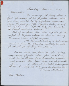 Letter from Francis Jackson to Theodore Parker, 1854 June 11