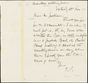 Letter from Theodore Parker to Francis Jackson, [1854] Nov[ember] 18