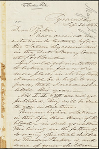 Letter from Samuel Joseph May, Syracuse, [New York], to Theodore Parker, 1856 Sept[ember] 20