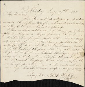 Letter from H.N. Field, Abington, [Massachusetts], to William Lloyd Garrison, 1838 Jan[uar]y 11th