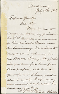Letter from Theodore Parker, Boston, [Massachusetts], to Charles Coffin Jewett, 1858 Apr[il] 13 - July 5