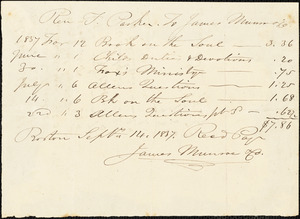 Letter from Sprint Street Social Library, Boston, [Massachusetts], to Theodore Parker, 1841-1857