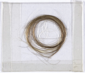 Lock of Theodore Parker's hair, [Boston, Massachusetts], to Caroline C. Thayer