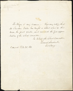 Letter from Lemuel Shattuck, Concord, [Massachusetts], 1831 Feb[ruary] 25