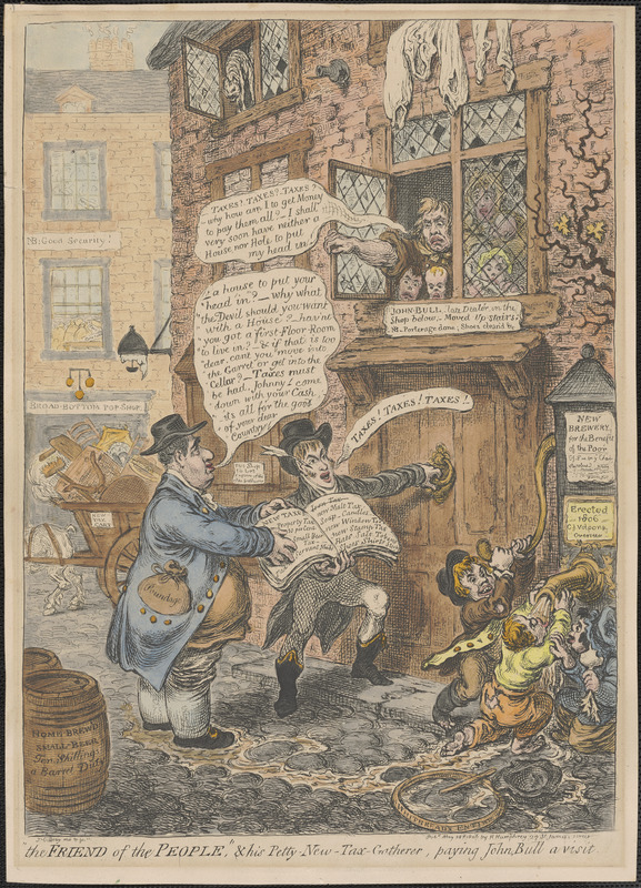 "The friend of the people," & his petty new-tax-gatherer, paying John Bull a visit