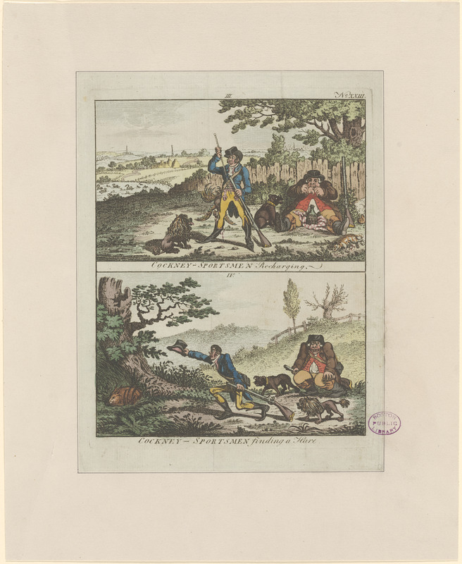 Cockney-sportsmen recharging ; Cockney sportsmen finding a hare