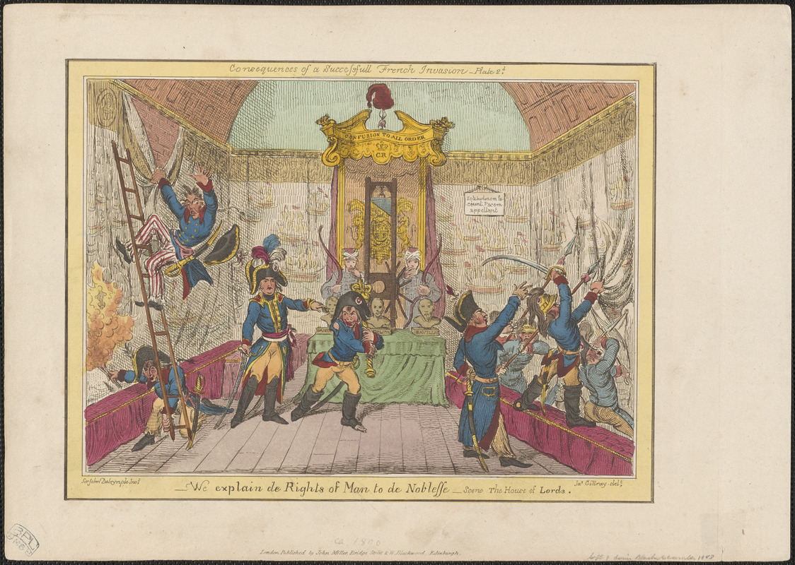 Consequences of a successful French invasion. Plate 2d. We explain de rights of man to de noblesse