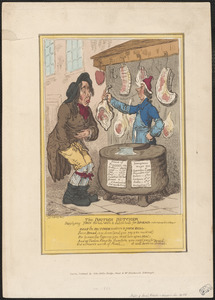 The British butcher supplying John Bull with a substitute for bread